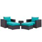 Convene Five PCS Outdoor Patio Sectional Set, Blue, Fabric, Synthetic Rattan