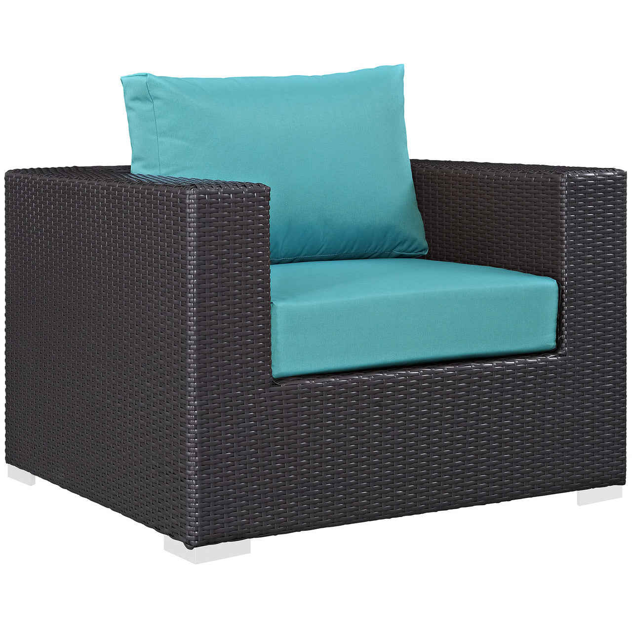 Convene Five PCS Outdoor Patio Sectional Set, Blue, Fabric, Synthetic Rattan