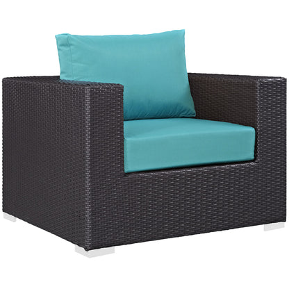Convene Five PCS Outdoor Patio Sectional Set, Blue, Fabric, Synthetic Rattan