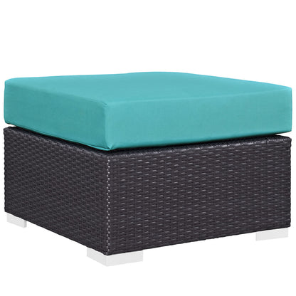Convene Five PCS Outdoor Patio Sectional Set, Blue, Fabric, Synthetic Rattan