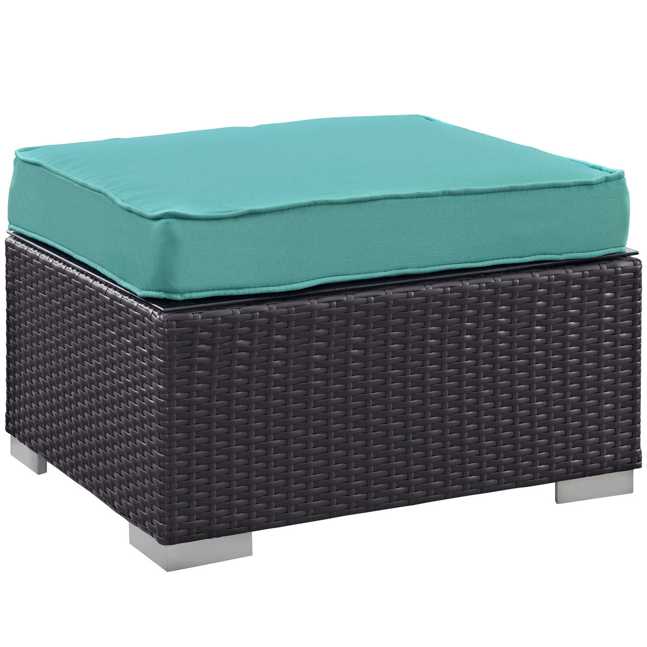 Convene Five PCS Outdoor Patio Sectional Set, Blue, Fabric, Synthetic Rattan