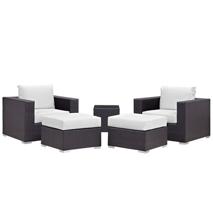 Convene Five PCS Outdoor Patio Sectional Set, White, Fabric, Synthetic Rattan