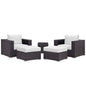 Convene Five PCS Outdoor Patio Sectional Set, White, Fabric, Synthetic Rattan