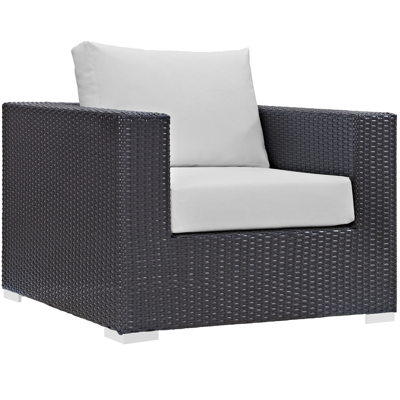 Convene Five PCS Outdoor Patio Sectional Set, White, Fabric, Synthetic Rattan