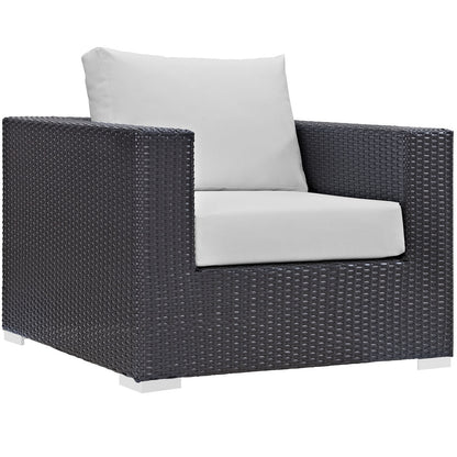 Convene Five PCS Outdoor Patio Sectional Set, White, Fabric, Synthetic Rattan