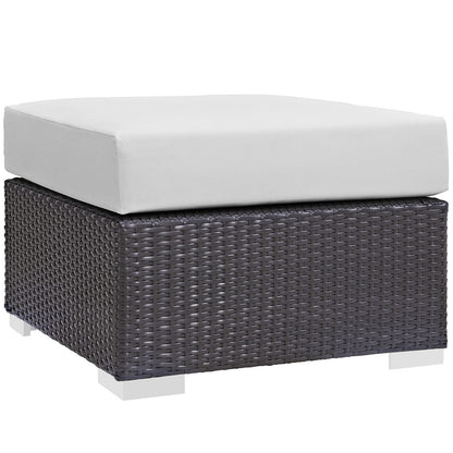 Convene Five PCS Outdoor Patio Sectional Set, White, Fabric, Synthetic Rattan