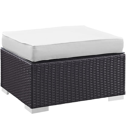 Convene Five PCS Outdoor Patio Sectional Set, White, Fabric, Synthetic Rattan