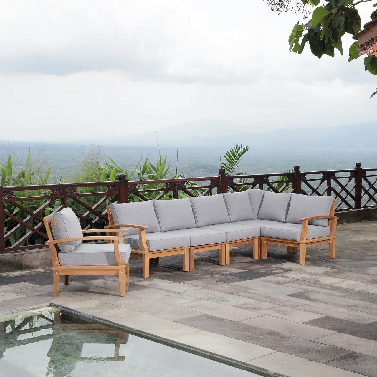 Marina 6 Piece Outdoor Patio Teak Set, Wood, Grey Gray Natural 13322