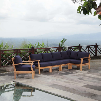 Marina 6 Piece Outdoor Patio Teak Set, Wood, Navy Blue Natural 13323