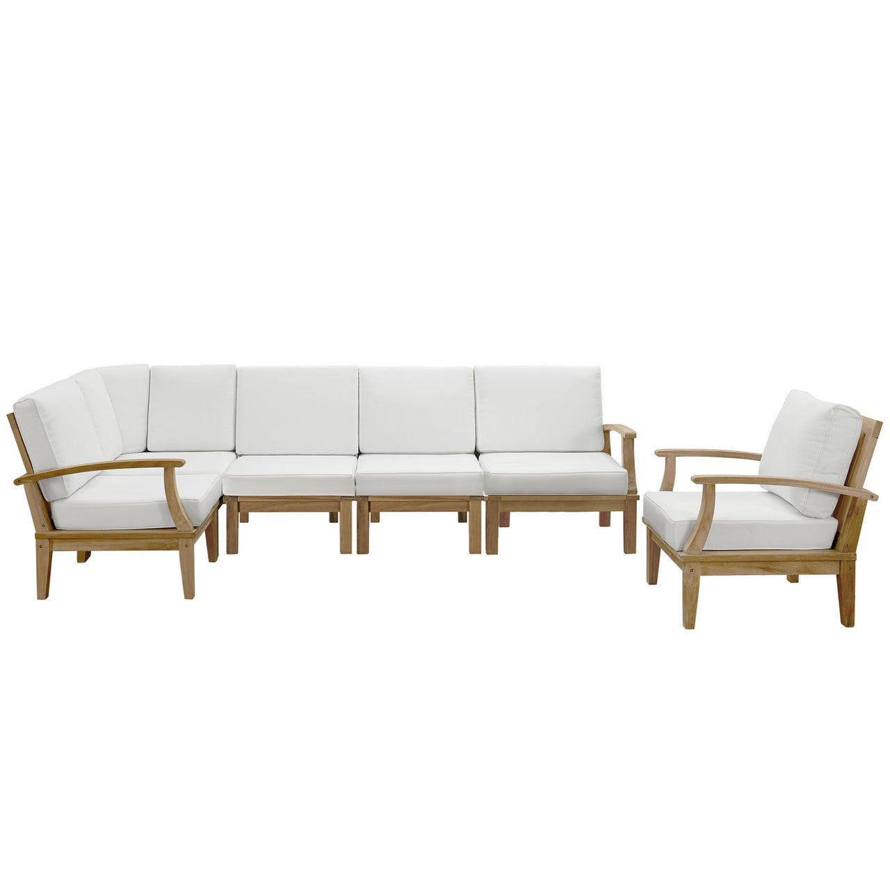 Marina Six PCS Outdoor Patio Teak Sofa Set, White, Fabric, Wood