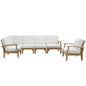 Marina Six PCS Outdoor Patio Teak Sofa Set, White, Fabric, Wood