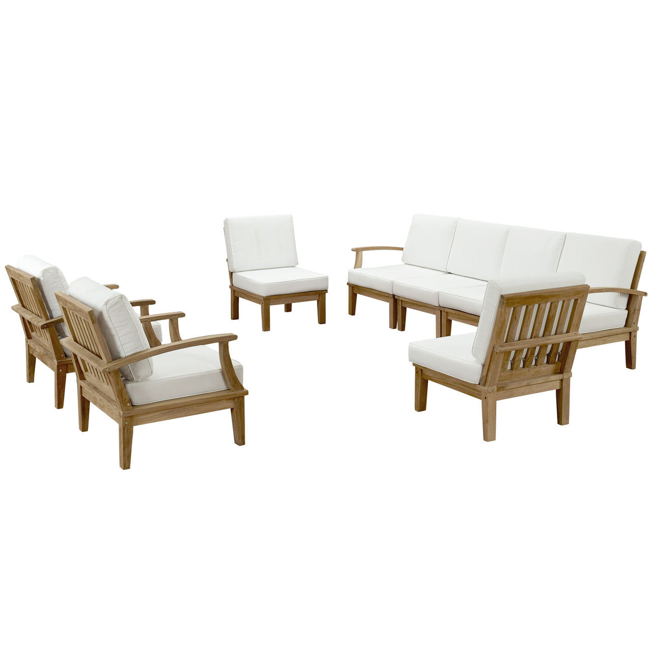 Marina Eight PCS Outdoor Patio Teak Sofa Set, White, Fabric, Wood