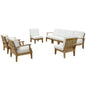 Marina Eight PCS Outdoor Patio Teak Sofa Set, White, Fabric, Wood
