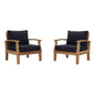 Marina 2 Piece Outdoor Patio Teak Set, Wood, Navy Blue Natural 13329
