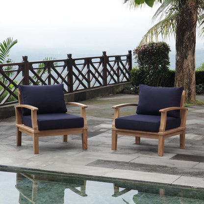 Marina 2 Piece Outdoor Patio Teak Set, Wood, Navy Blue Natural 13329