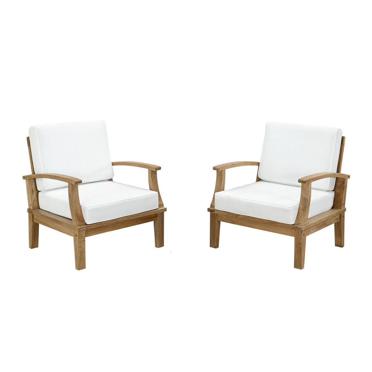 Marina Two PCS Outdoor Patio Teak Sofa Set, White, Fabric, Wood