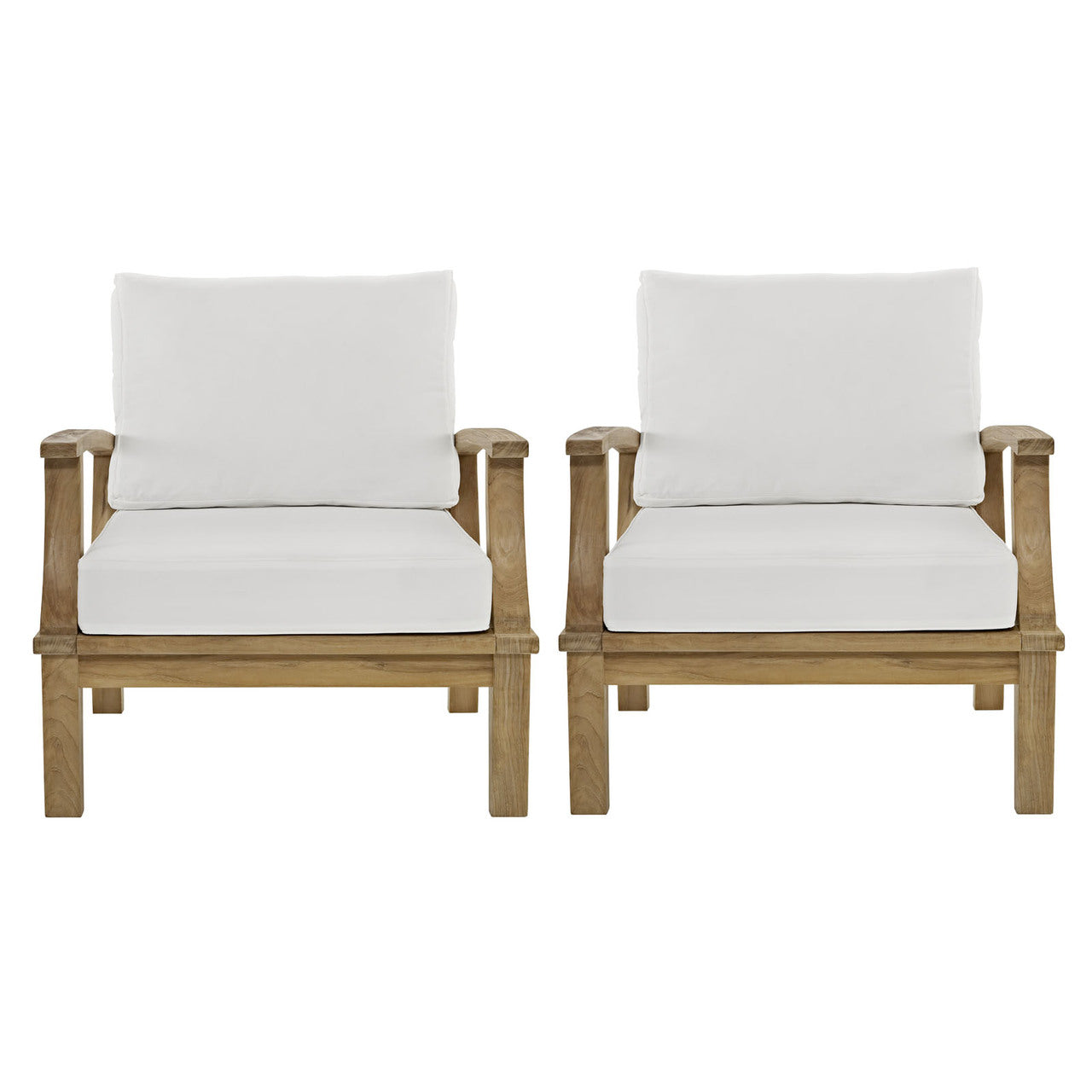 Marina Two PCS Outdoor Patio Teak Sofa Set, White, Fabric, Wood