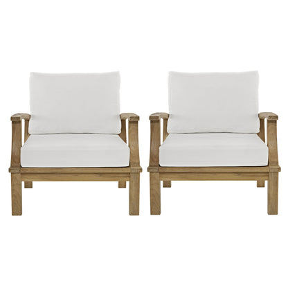 Marina Two PCS Outdoor Patio Teak Sofa Set, White, Fabric, Wood