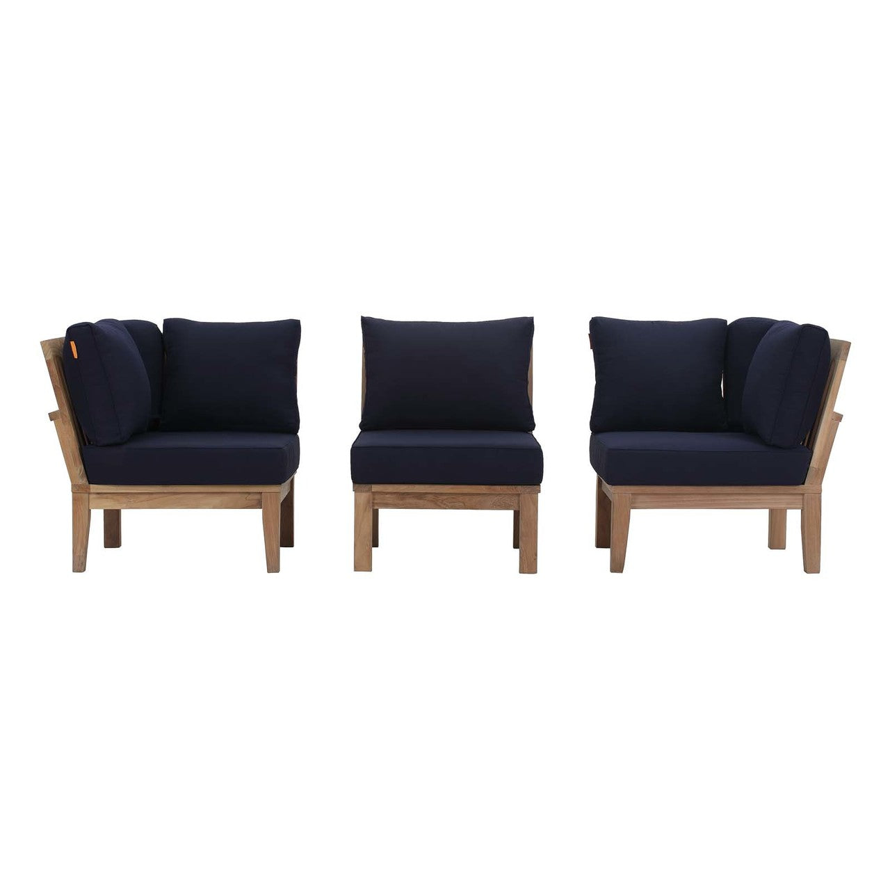 Marina 3 Piece Outdoor Patio Teak Set, Wood, Navy Blue Natural 13331