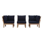 Marina 3 Piece Outdoor Patio Teak Set, Wood, Navy Blue Natural 13331