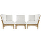 Marina Three PCS Outdoor Patio Teak Sofa Set, White, Fabric, Wood