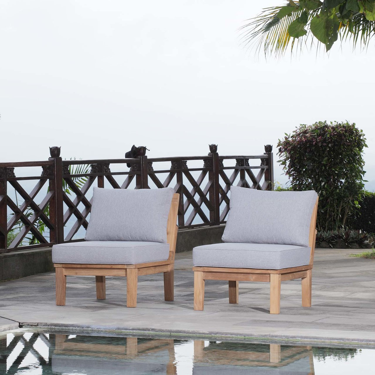 Marina 2 Piece Outdoor Patio Teak Set, Wood, Grey Gray Natural 13332