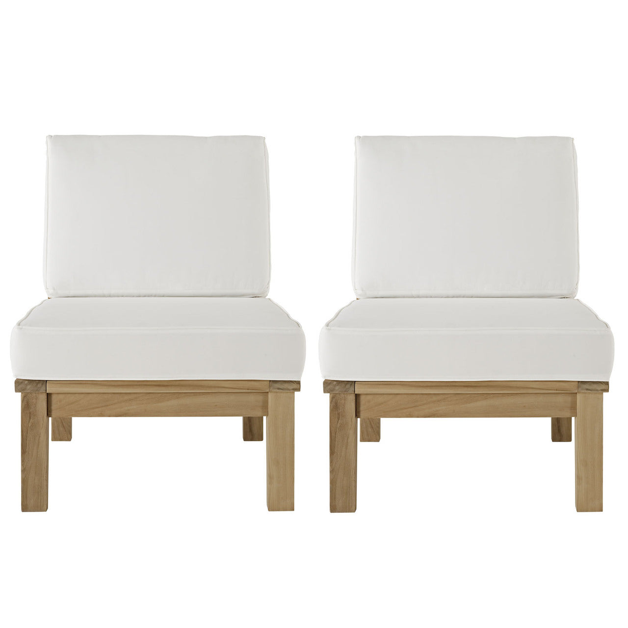 Marina Two PCS Outdoor Patio Teak Sofa Set, White, Wood, Fabric