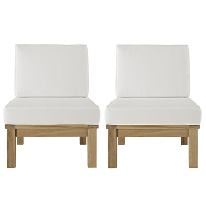 Marina Two PCS Outdoor Patio Teak Sofa Set, White, Wood, Fabric