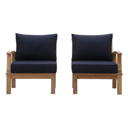 Marina 2 Piece Outdoor Patio Teak Set, Wood, Navy Blue Natural 13335