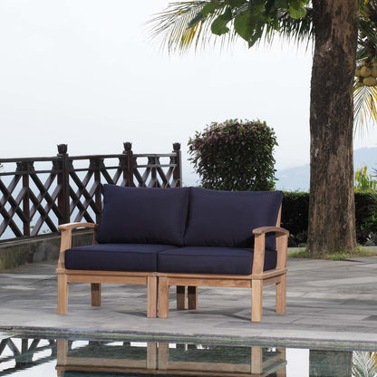 Marina 2 Piece Outdoor Patio Teak Set, Wood, Navy Blue Natural 13335