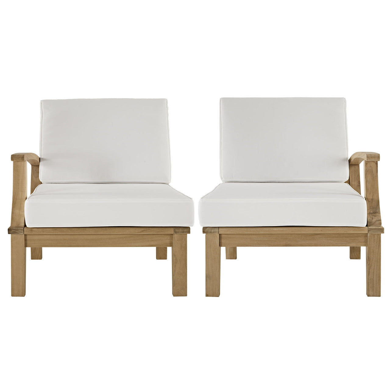 Marina Two PCS Outdoor Patio Teak Sofa Set, Fabric, Wood, White