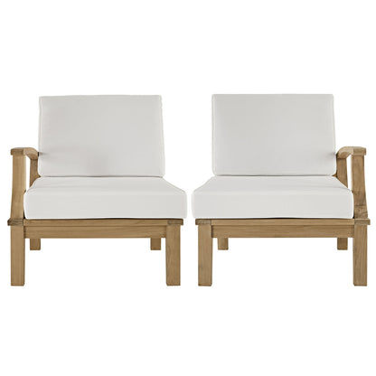 Marina Two PCS Outdoor Patio Teak Sofa Set, Fabric, Wood, White