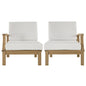 Marina Two PCS Outdoor Patio Teak Sofa Set, Fabric, Wood, White