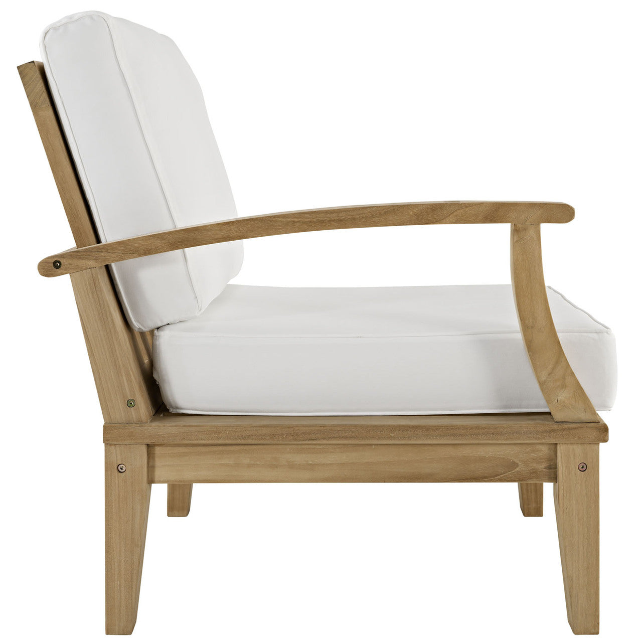 Marina Two PCS Outdoor Patio Teak Sofa Set, Fabric, Wood, White