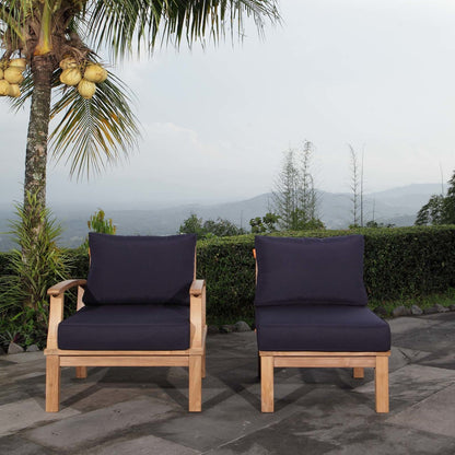Marina 2 Piece Outdoor Patio Teak Set, Wood, Navy Blue Natural 13337