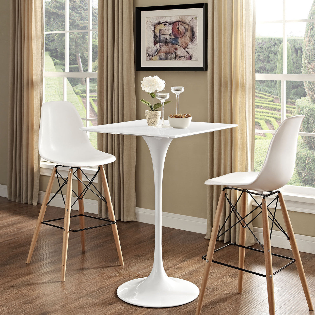 Lippa 28Inches Square Wood Top Bar Table, White, Metal