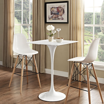 Lippa 28Inches Square Wood Top Bar Table, White, Metal