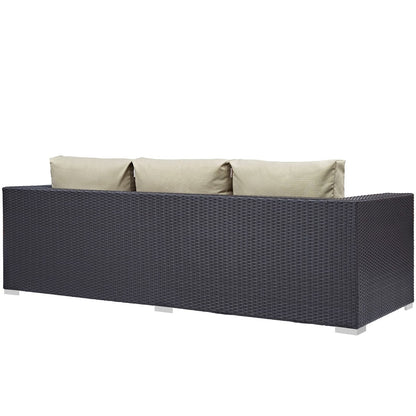 Convene Outdoor Patio Sofa, Beige, Rattan 9701