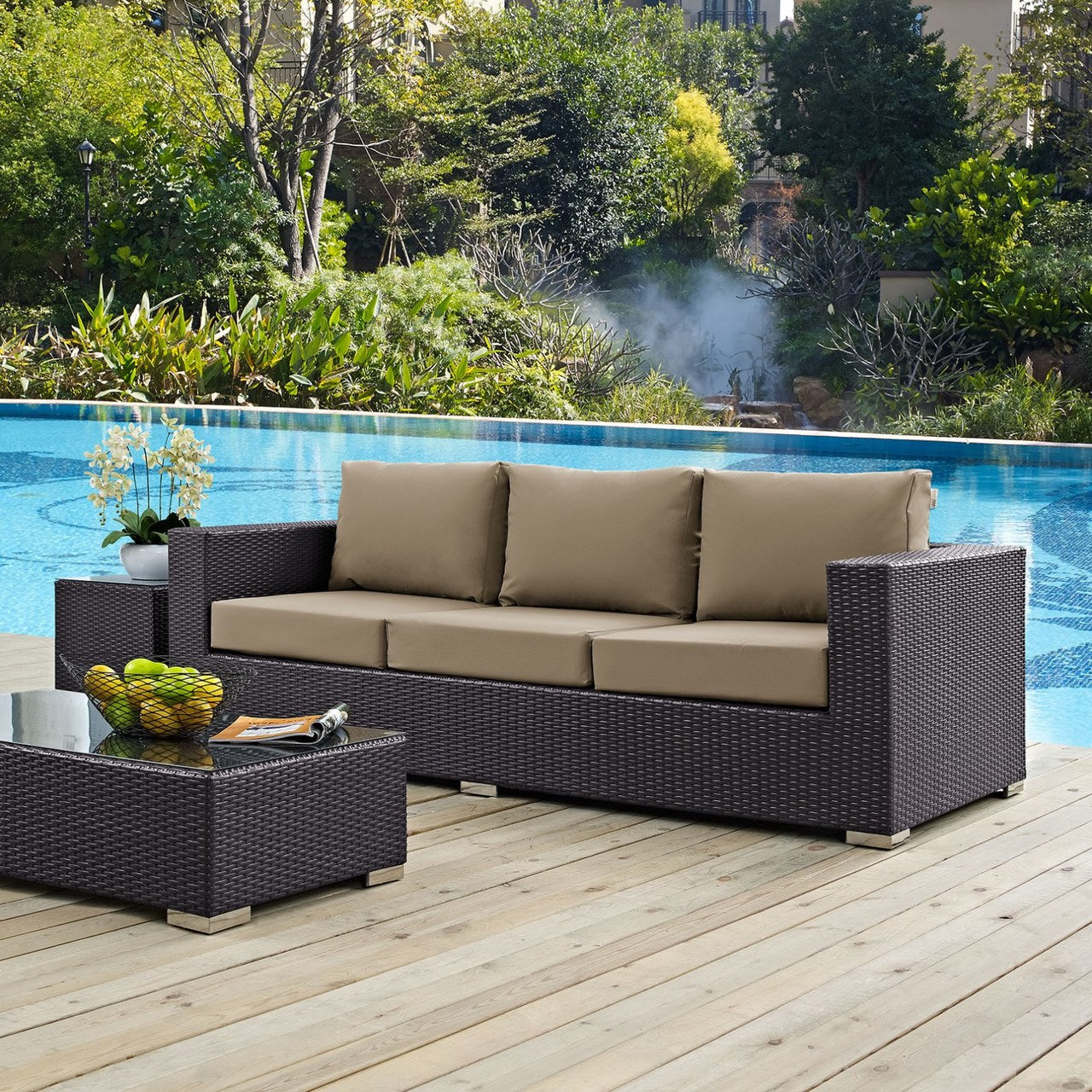 Convene Outdoor Patio Sofa, Brown, Rattan 9702