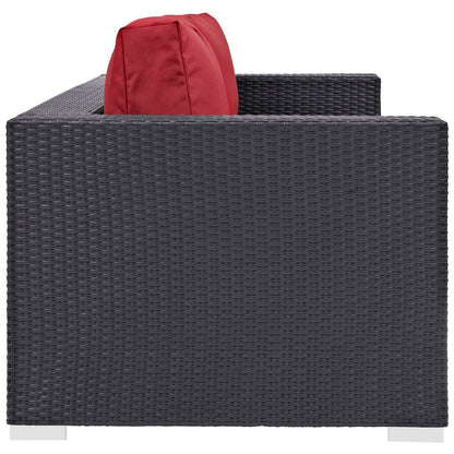Convene Outdoor Patio Sofa, Red, Rattan 9705