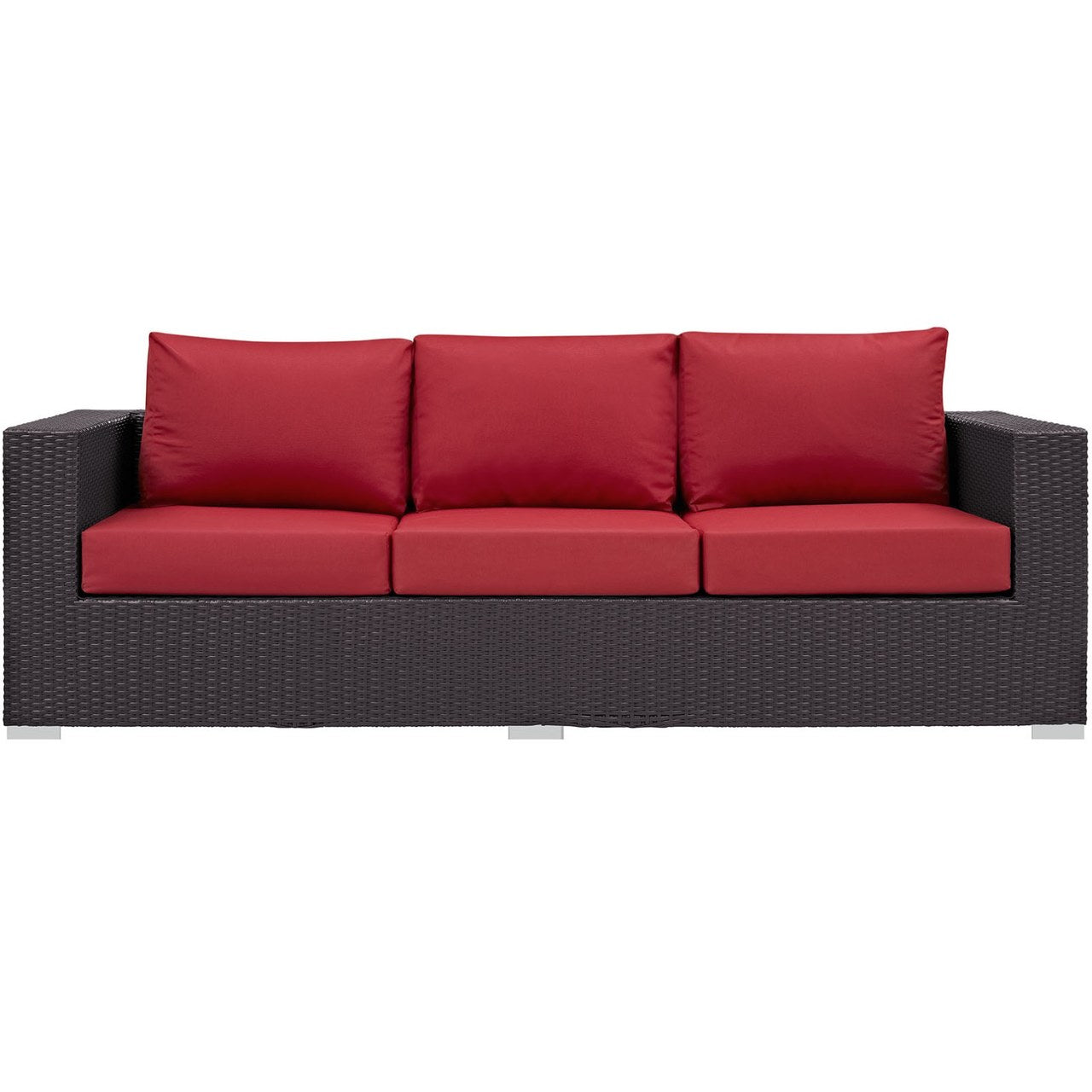 Convene Outdoor Patio Sofa, Red, Rattan 9705