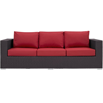 Convene Outdoor Patio Sofa, Red, Rattan 9705