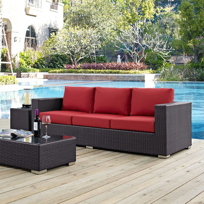 Convene Outdoor Patio Sofa, Red, Rattan 9705