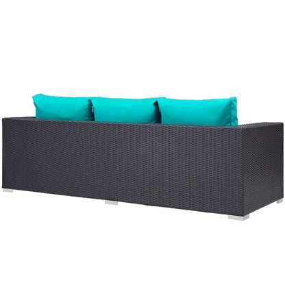 Convene Outdoor Patio Sofa, Blue, Rattan 9706