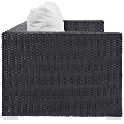 Convene Outdoor Patio Sofa, White, Rattan 9707