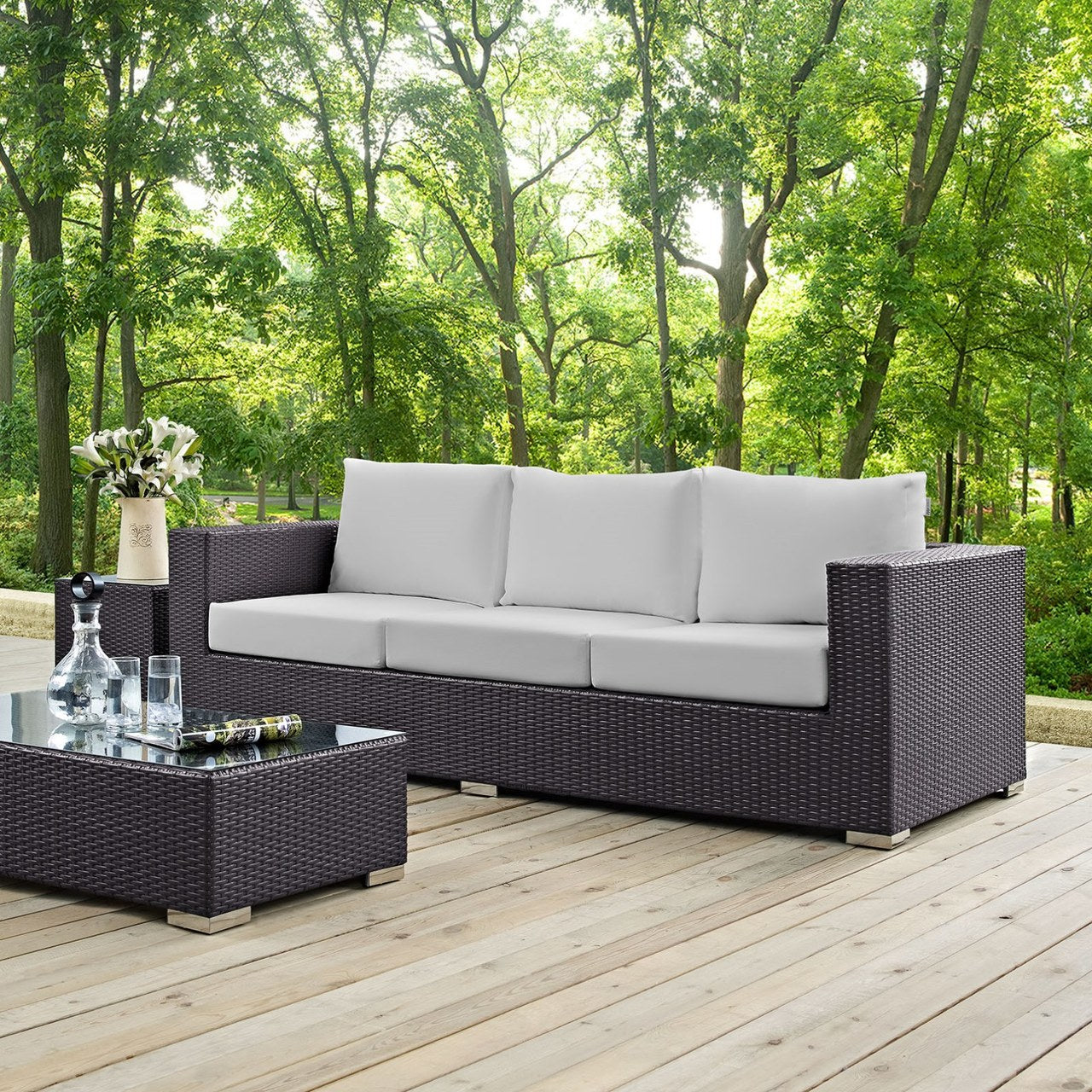 Convene Outdoor Patio Sofa, White, Rattan 9707