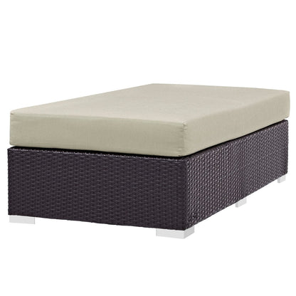 Convene Outdoor Patio Fabric Rectangle Ottoman, Beige, Rattan 9722