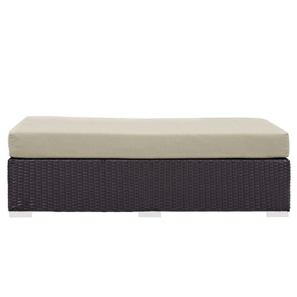 Convene Outdoor Patio Fabric Rectangle Ottoman, Beige, Rattan 9722