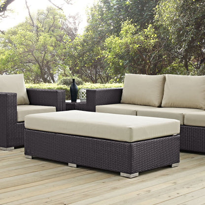 Convene Outdoor Patio Fabric Rectangle Ottoman, Beige, Rattan 9722