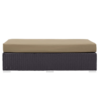 Convene Outdoor Patio Fabric Rectangle Ottoman, Brown, Rattan 9723